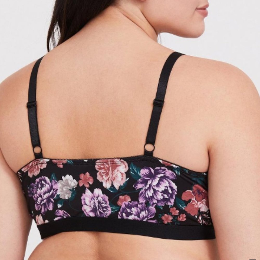 TORRID BLACK FLORAL LIGHTLY LINED MICROFIBER PLUNGE BRALETTE - Picture 2 of 6